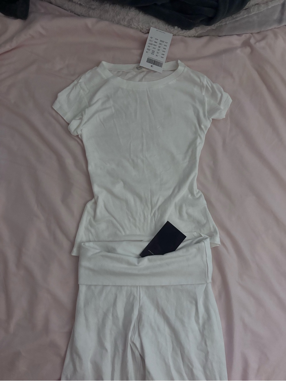 BNWT BUNDLE Brandy Melville White Baby Tee & White Foldover Priscilla Pants